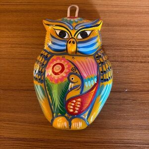 Vintage Handpainted Pottery Owl Wall Hanging Tonala Mexico Pottery 7”